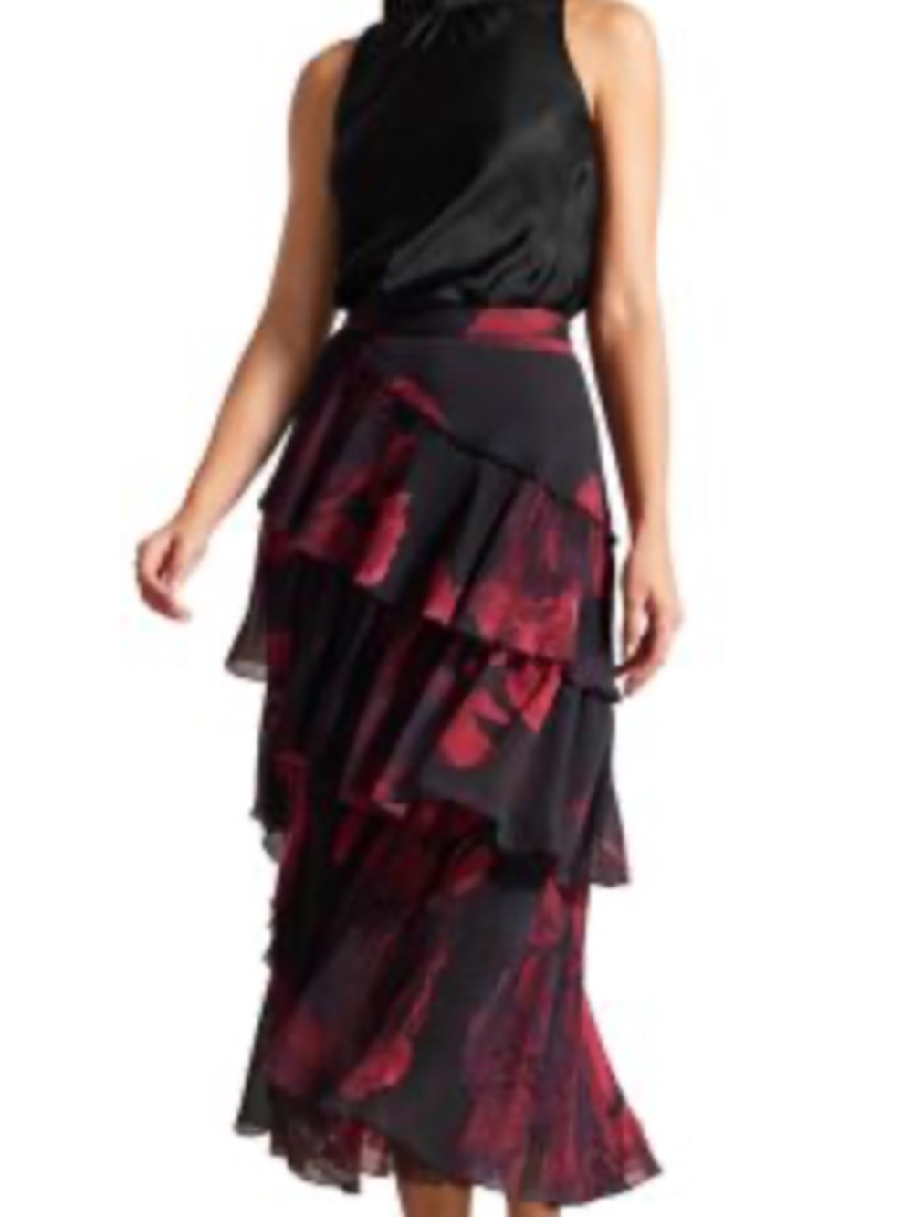 Ted Baker London "Ferelia" Magenta & Black Tiered Asymmetrical Skirt, US Size 10